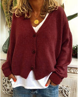 Strickjacke für Damen, Dicker Strick und lässiger Schnitt - Elvarine in Weinrot