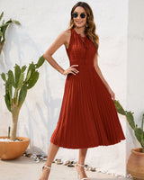 Elegantes Falten Halter Neck Kleid in Orange