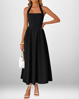 Joanna - Stilvolles Neckholder-Midikleid in Schwarz