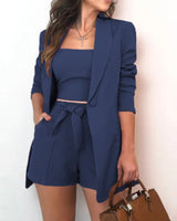 Golda - Weste Anzug Jacke High Waist Shorts 3er Set in Blau