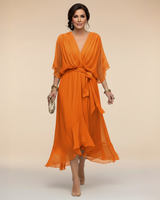 Harshani - Lappen Kleid Mit V-Ausschnitt in Orange