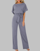 Amber | Damen Overall Fledermausärmel Bindegürtel Weites Bein in Grau
