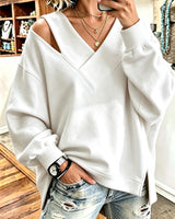 Kirstan – Schickes Oversize Sweatshirt Mit V-Ausschnitt Und Cut-out in Weiß