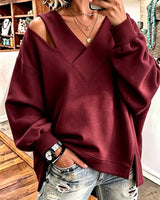 Kirstan – Schickes Oversize Sweatshirt Mit V-Ausschnitt Und Cut-out in Burgund