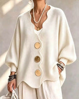 Gilian – Strickjacke Mit Knopfleiste Und Wellenrand in Beige