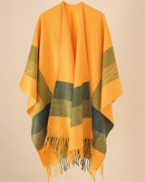 Kyrine - Poncho Schal Mit Fransen Und Geometrischem Muster in Gelb