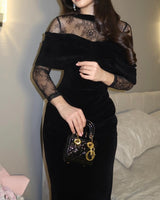 Briony - schulterfreies Spitzen-Abendkleid in Schwarz