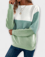 Aurora - Eleganter dreifarbiger Patchwork-Pullover in Grün