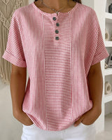 Selvara - gestreifte Bluse mit Knopfdetails in Rot
