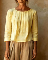 Gelina – Bluse Mit Rundhalsausschnitt Und Falten Vorne in Gelb