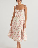 Carmen | Bequemes Bustier-Sommerkleid mit Blumendruck in Rosa