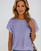 Celeste | Lochstickerei Rundhals Top in Lila