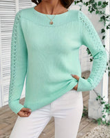 Pauliina - Lässiger Langarm Pullover Mit Lochmuster in Grün