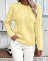 Doris | Damen Gemütlicher Winter-Zopfmuster-Strickpullover in Gelb