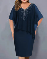 Amelie – Chiffon-kleid MIT V-ausschnitt Und Strassverzierung in Dunkelblau
