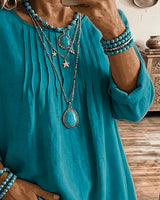 Taireen – Tunika Bluse im Boho Stil Mit Falten in Türkis