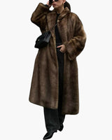 Helga | Damen Warmer Oversized Kunstfell Langer Mantel in Braun