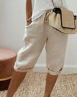 Levana™ Baumwoll-Leinen Shorts mit Verstellbarem Bund in Khaki