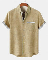 Jhon | Herren hemd Kurzarm Gingham-Kontrast Sommer in Khaki
