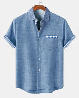 Jhon | Herren hemd Kurzarm Gingham-Kontrast Sommer in Blau