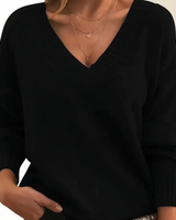 Leocadia - Eleganter Pullover mit V-Ausschnitt in Schwarz