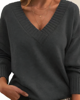 Leocadia - Eleganter Pullover mit V-Ausschnitt in Dunkelgrau
