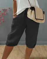 Levana™ Baumwoll-Leinen Shorts mit Verstellbarem Bund in Schwarz
