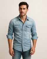 Maxime - Bequemes Langarm-Poloshirt in Hellblau