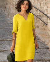 Guilaine - Elegantes und modernes Kleid mit V-Ausschnitt in Gelb