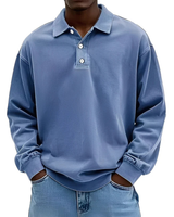 Clayton - Langarm-Poloshirt im zeitgemäßen Design in Blau