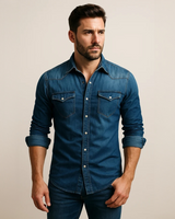 Maxime - Bequemes Langarm-Poloshirt in Dunkelblau