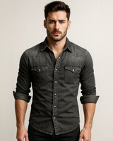 Maxime - Bequemes Langarm-Poloshirt in Schwarz