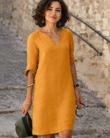 Guilaine - Elegantes und modernes Kleid mit V-Ausschnitt in Orange