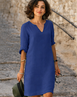 Guilaine - Elegantes und modernes Kleid mit V-Ausschnitt in Blau
