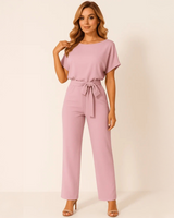 Nora - Stilvoller Jumpsuit mit Gürtel in Hellrosa