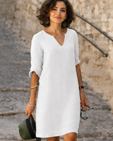 Guilaine - Elegantes und modernes Kleid mit V-Ausschnitt in Weiß