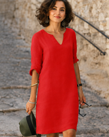 Guilaine - Elegantes und modernes Kleid mit V-Ausschnitt in Rot