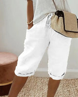Levana™ Baumwoll-Leinen Shorts mit Verstellbarem Bund in Weiß
