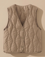 Alma | Damen Weste mit V Ausschnitt und Druckknöpfen in Khaki