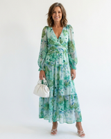 Althea | Langärmliges Blumenkleid Maxi in Grün