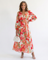 Althea | Langärmliges Blumenkleid Maxi in Orange