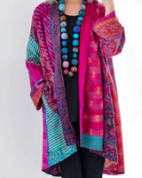 Hanna | Damen Locker geschnittene Boho-Strickjacke in Duster-Länge in Rosa