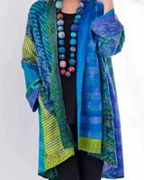 Hanna | Damen Locker geschnittene Boho-Strickjacke in Duster-Länge in Blau