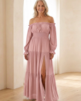 Adira | Off-Shoulder Smock-Maxikleid in Rosa