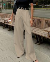 Katharina | Damen Plissierte Vorderseite Weite-Hosen mit Gürtel in Khaki
