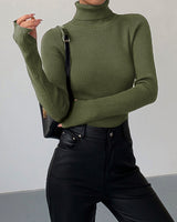 Jennifer | Damen Frühlings Stilvoller Gerippter Rollkragenpullover in Grün