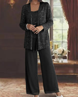 Gimena – Set Aus Glitzer-strickjacke Und Hose in Schwarz