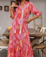 Aniy – Sommerkleid mit Blumenmuster und V-Ausschnitt in Rot