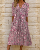 Olivia | Elegantes Kleid mit V-Ausschnitt in Rosa