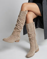 Serenya Damen Kniestiefel aus Veloursleder in Beige
